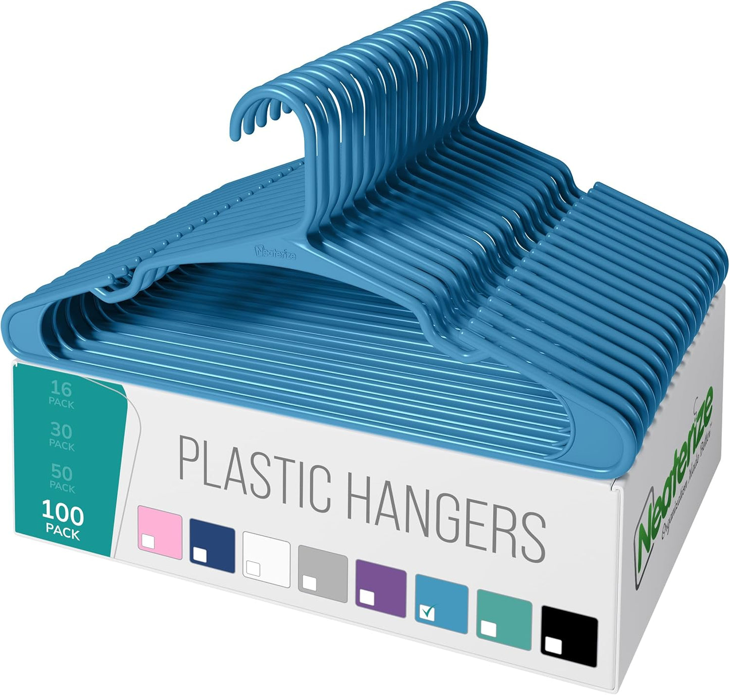 NEATERIZE Clothes Hangers 50 Pack White - Plastic Hangers - Ganchos Colgar Ropa