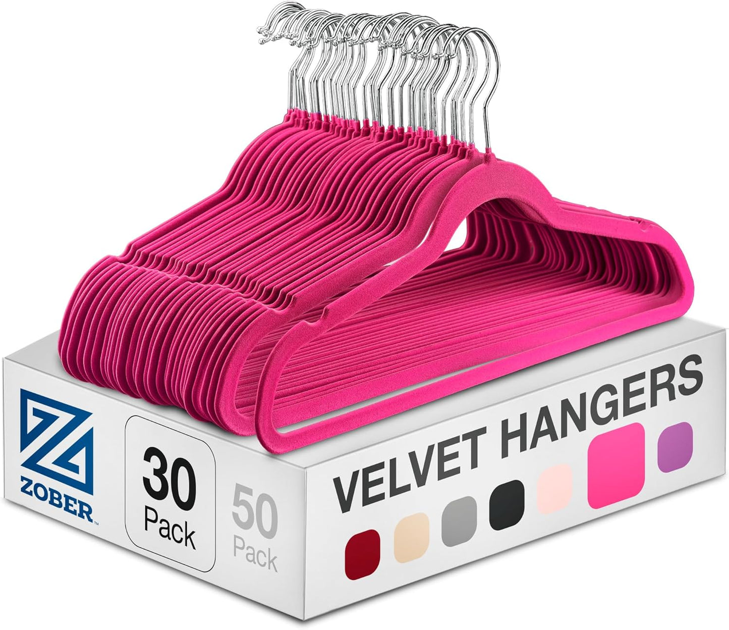 Zober Velvet Hangers 50 Pack - Ivory for Coats, Pants & Dress Clothes - Non Slip w/ 360 Degree Swivel, Holds up to 10 lbs - Strong Felt Hangers for Clothing