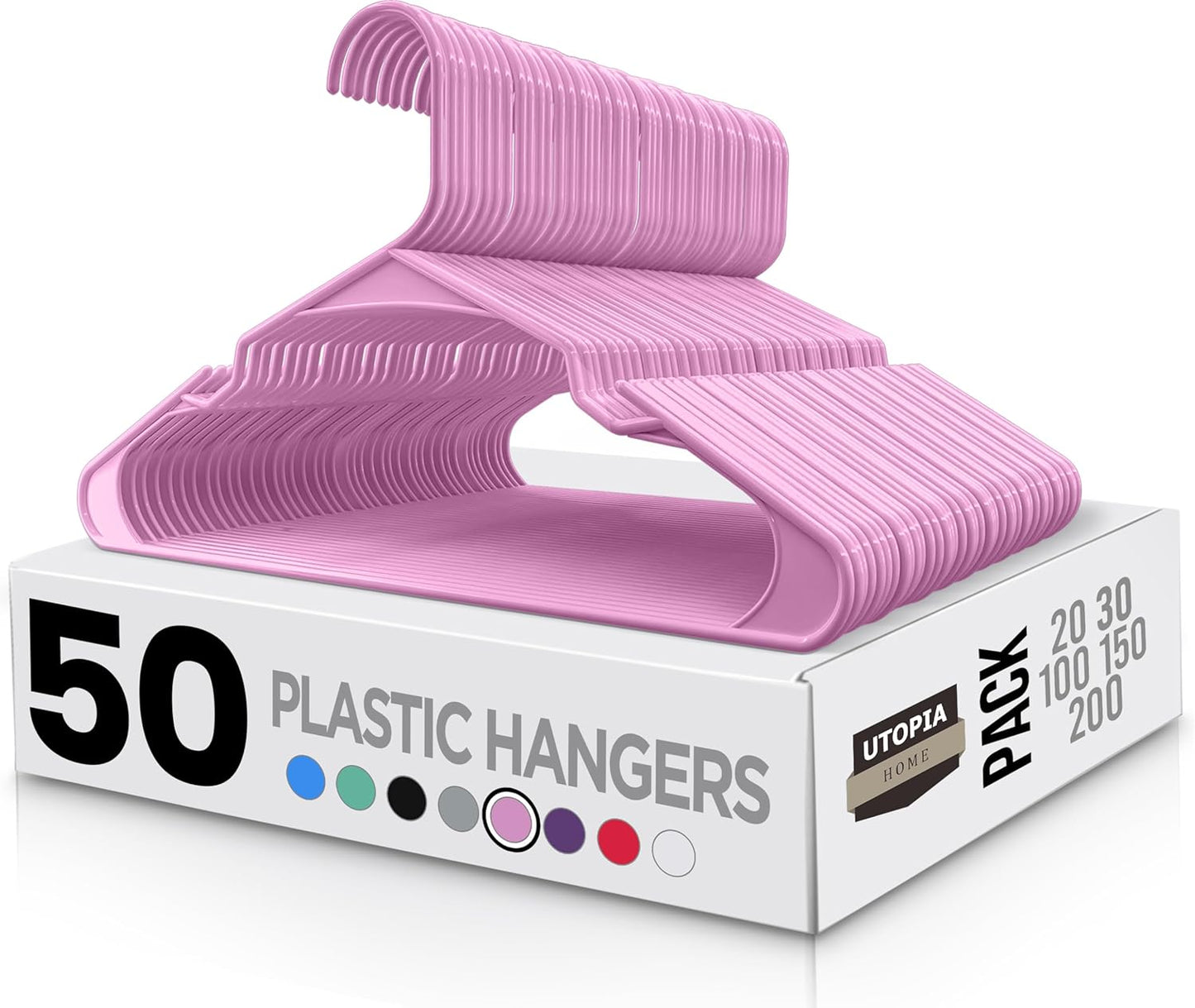 Utopia Home - Plastic Hangers 50 Pack - Space Saving Clothes Hanger - Durable and Strong Closet Organizers and Storage Makes It Ideal Apartment or Dorm Room Essentials for Girls or Guys (White)