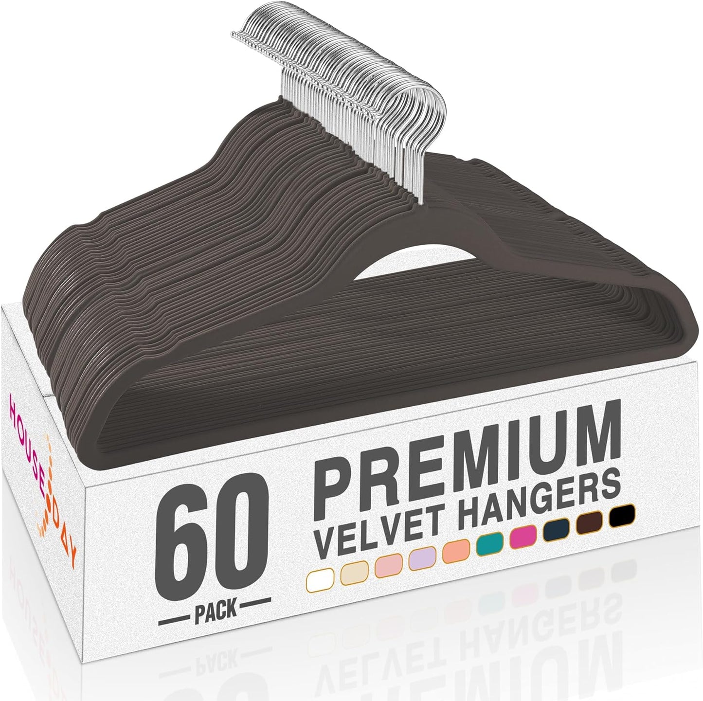 HOUSE DAY Black Velvet Hangers 60 Pack, Non Slip Clothes Felt Hanger Heavy Duty for Coat, Premium Slim Space Saving Suit Hangers for Closet Organizer, 360° Rotating Silver Hook