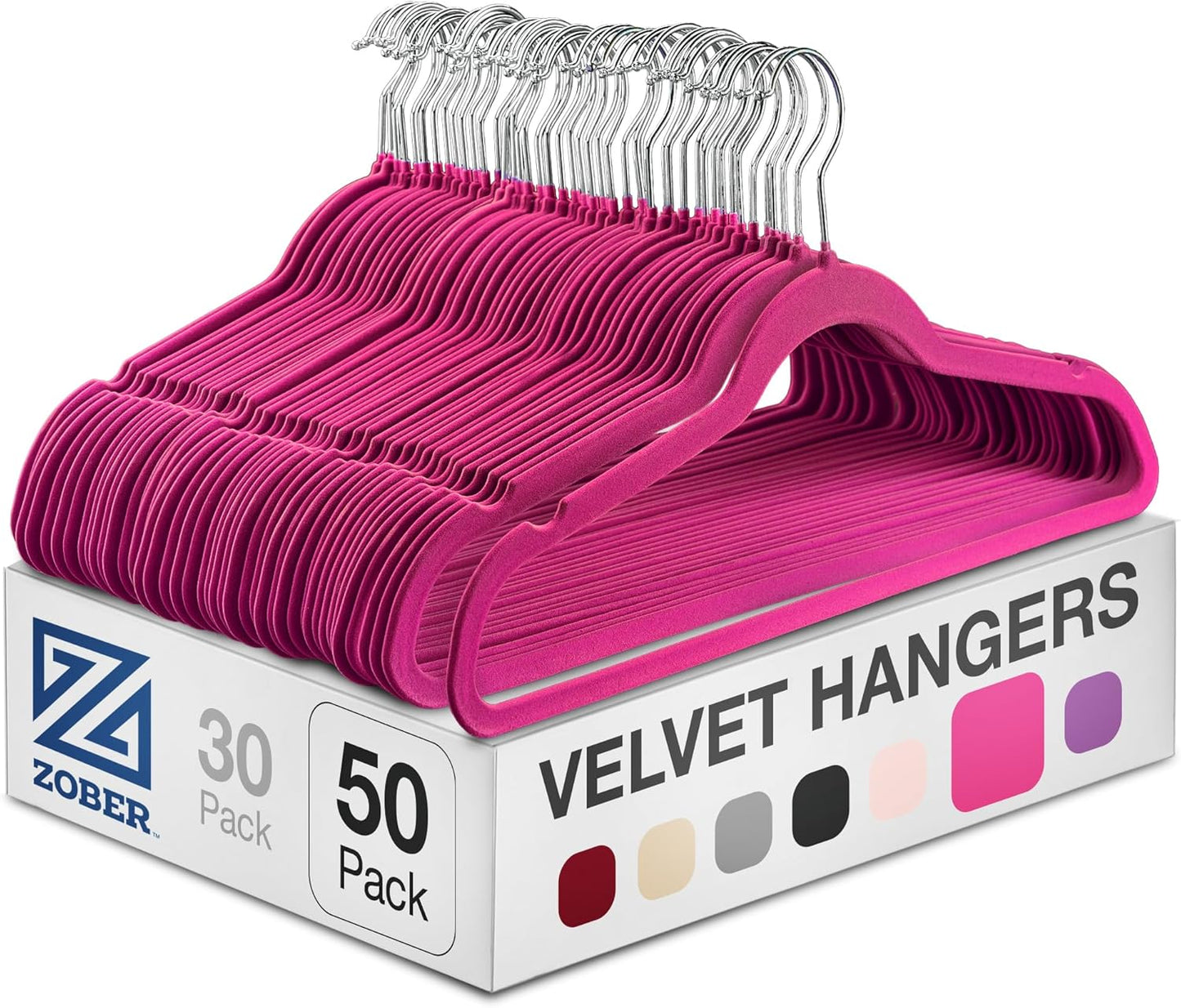 Zober Velvet Hangers 50 Pack - Ivory for Coats, Pants & Dress Clothes - Non Slip w/ 360 Degree Swivel, Holds up to 10 lbs - Strong Felt Hangers for Clothing