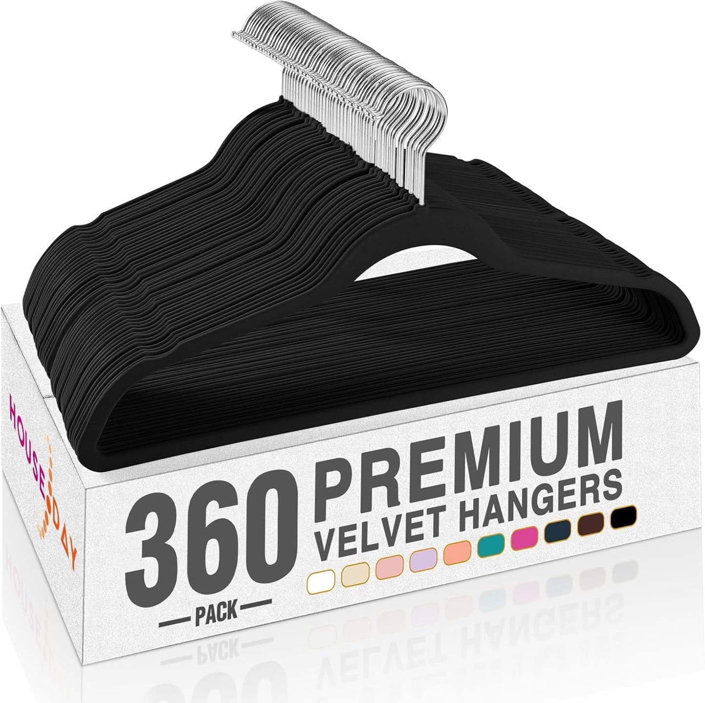 HOUSE DAY Black Velvet Hangers 60 Pack, Non Slip Clothes Felt Hanger Heavy Duty for Coat, Premium Slim Space Saving Suit Hangers for Closet Organizer, 360° Rotating Silver Hook