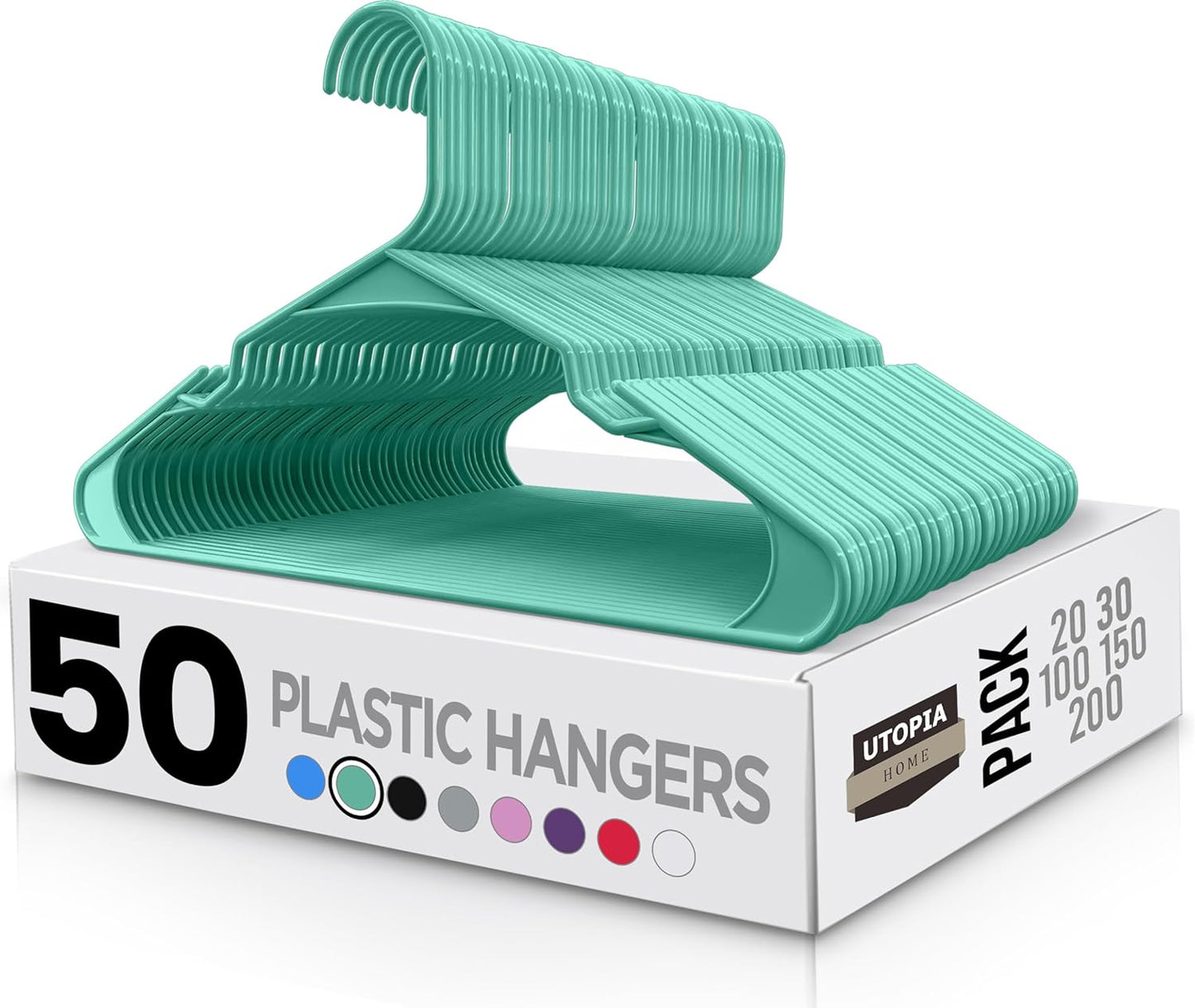 Utopia Home - Plastic Hangers 50 Pack - Space Saving Clothes Hanger - Durable and Strong Closet Organizers and Storage Makes It Ideal Apartment or Dorm Room Essentials for Girls or Guys (White)