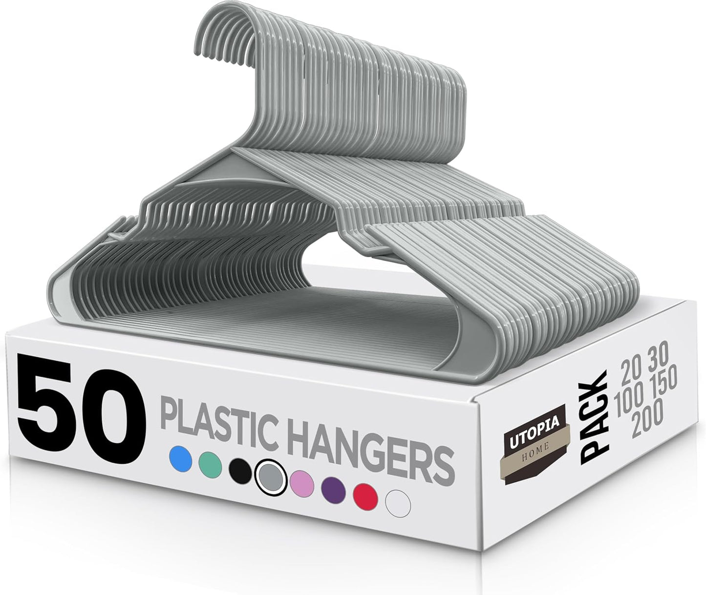 Utopia Home - Plastic Hangers 50 Pack - Space Saving Clothes Hanger - Durable and Strong Closet Organizers and Storage Makes It Ideal Apartment or Dorm Room Essentials for Girls or Guys (White)