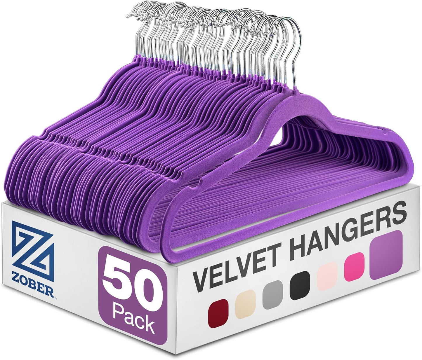Zober Velvet Hangers 50 Pack - Ivory for Coats, Pants & Dress Clothes - Non Slip w/ 360 Degree Swivel, Holds up to 10 lbs - Strong Felt Hangers for Clothing