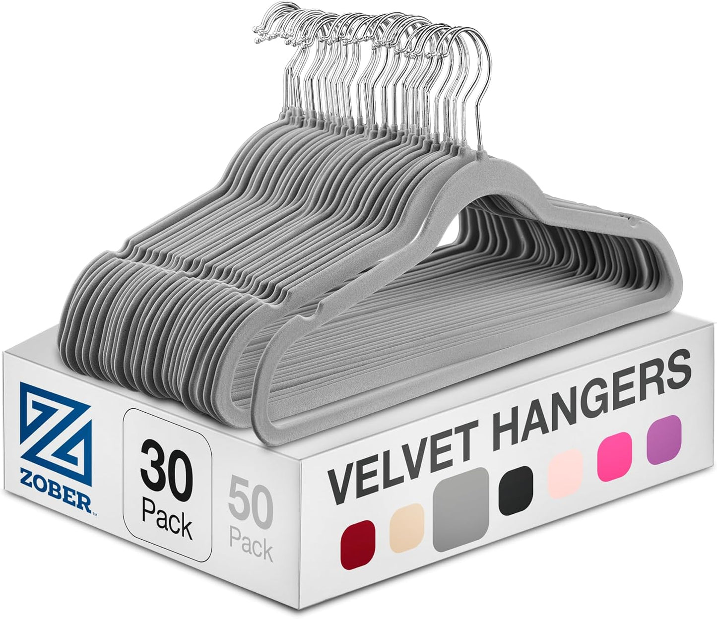 Zober Velvet Hangers 50 Pack - Ivory for Coats, Pants & Dress Clothes - Non Slip w/ 360 Degree Swivel, Holds up to 10 lbs - Strong Felt Hangers for Clothing