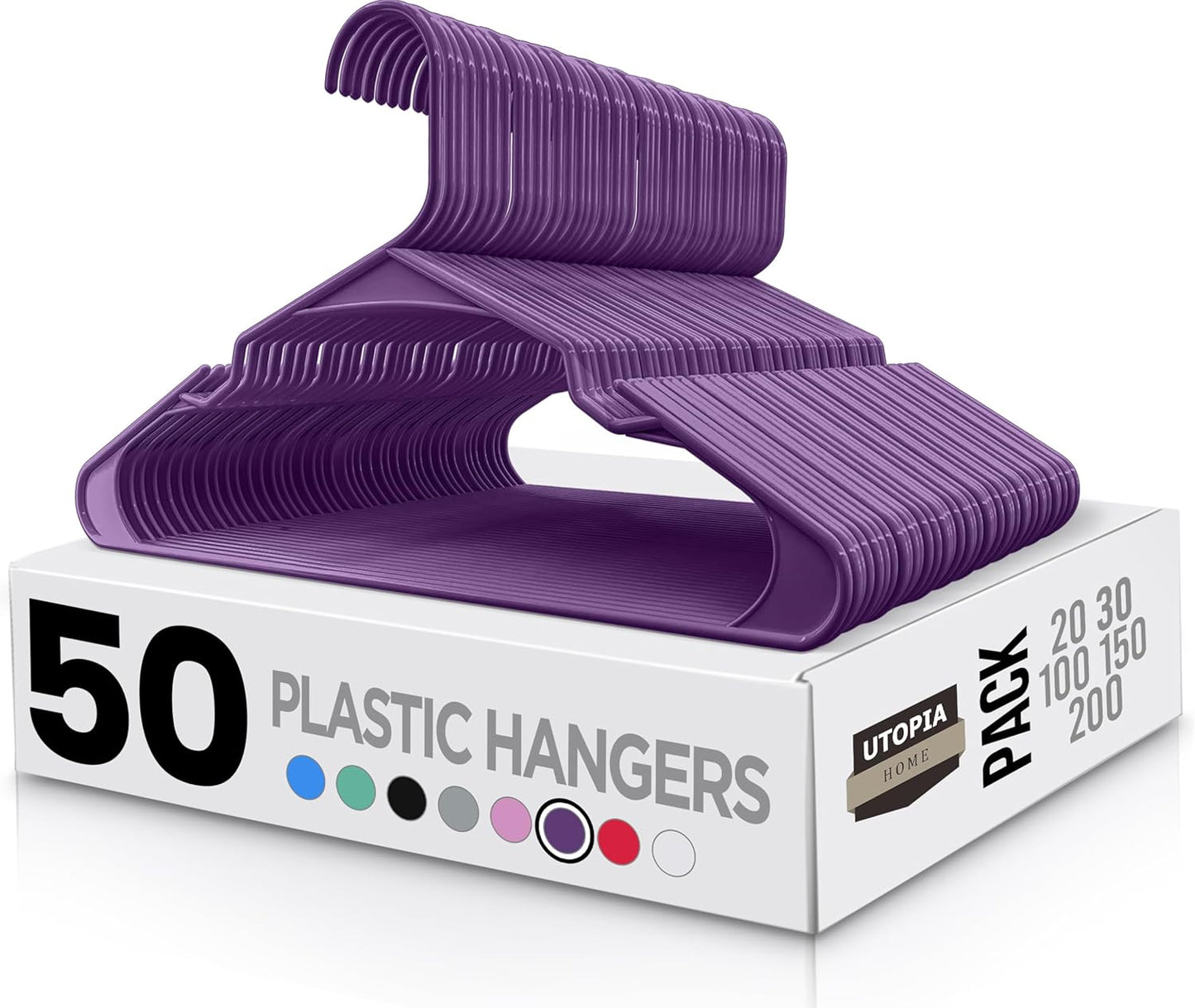 Utopia Home - Plastic Hangers 50 Pack - Space Saving Clothes Hanger - Durable and Strong Closet Organizers and Storage Makes It Ideal Apartment or Dorm Room Essentials for Girls or Guys (White)