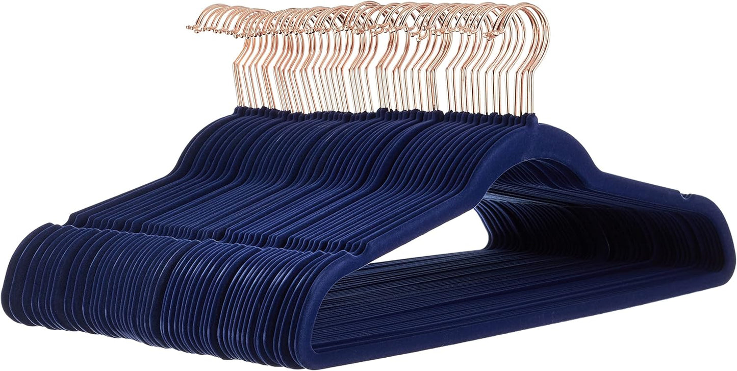 Amazon Basics Slim, Velvet, Non-Slip, Space-Saving Suit Clothes Hangers, Pack of 100, Ivory/Beige