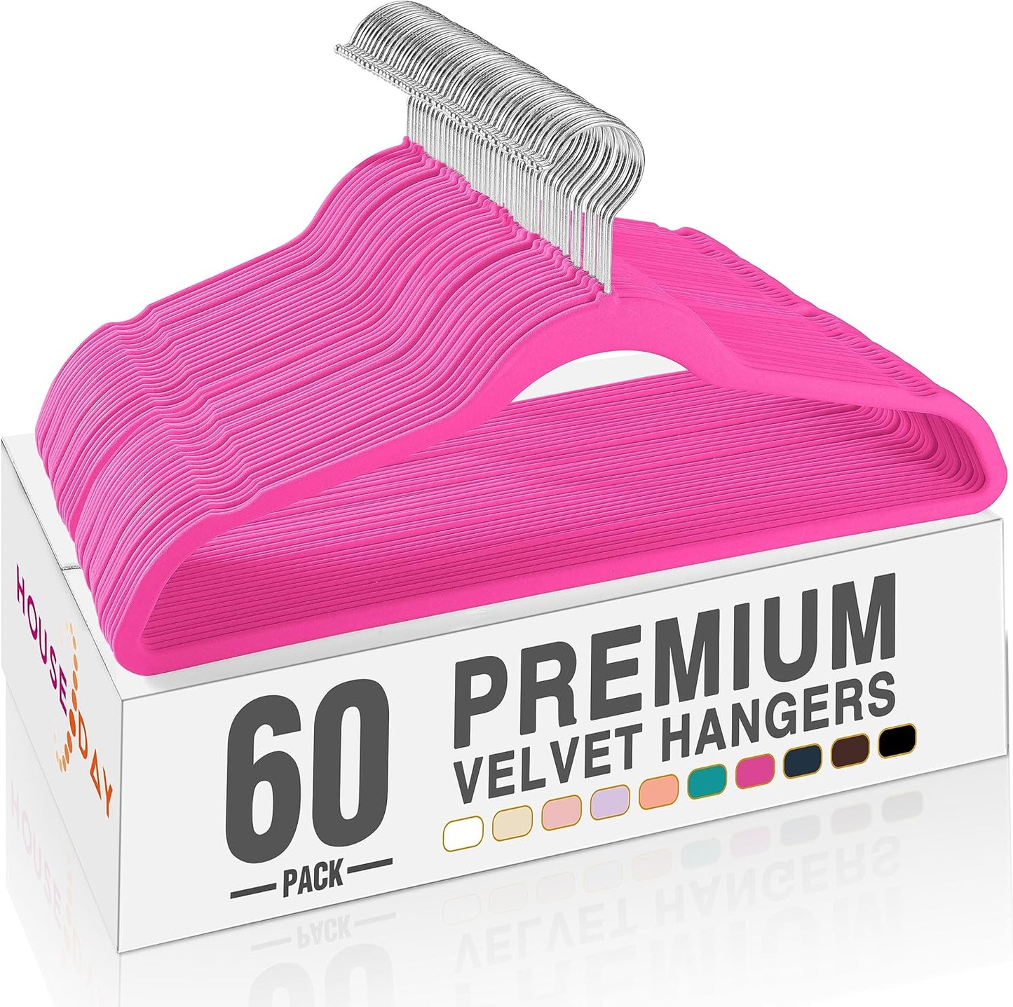 HOUSE DAY Black Velvet Hangers 60 Pack, Non Slip Clothes Felt Hanger Heavy Duty for Coat, Premium Slim Space Saving Suit Hangers for Closet Organizer, 360° Rotating Silver Hook