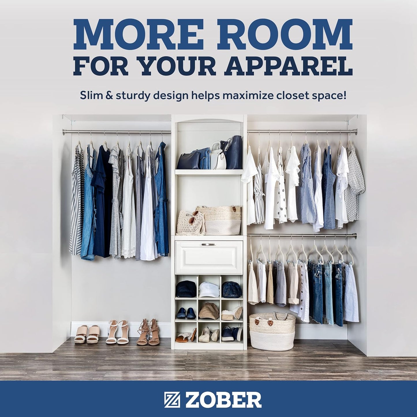 Zober Velvet Hangers 50 Pack - Ivory for Coats, Pants & Dress Clothes - Non Slip w/ 360 Degree Swivel, Holds up to 10 lbs - Strong Felt Hangers for Clothing