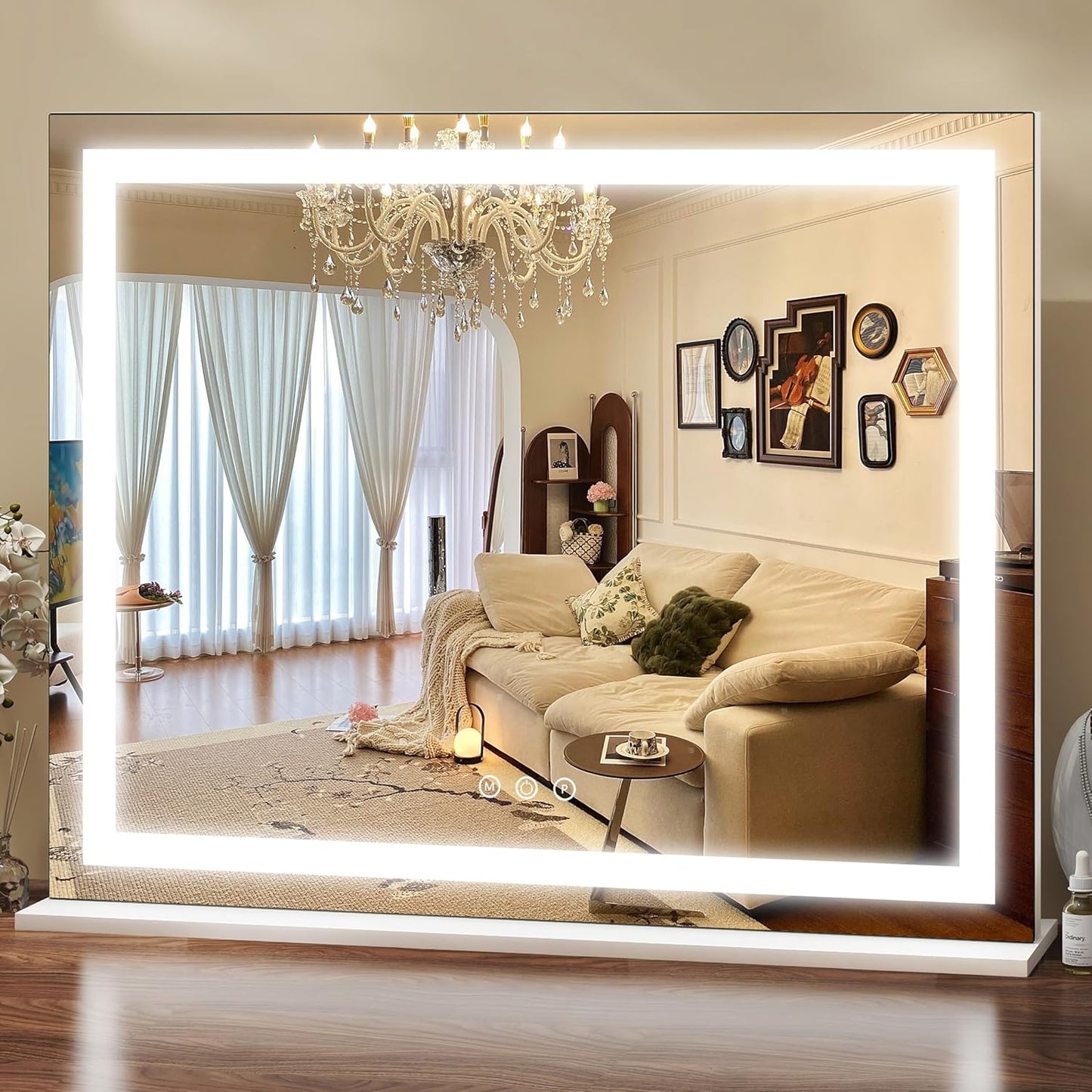 16x12 Inch Vanity Mirror with Lights, Lighted Makeup Mirror with 10X Magnification, Smart Touch 3 Colors Dimmable, Dresser Mount, Bathroom (White)